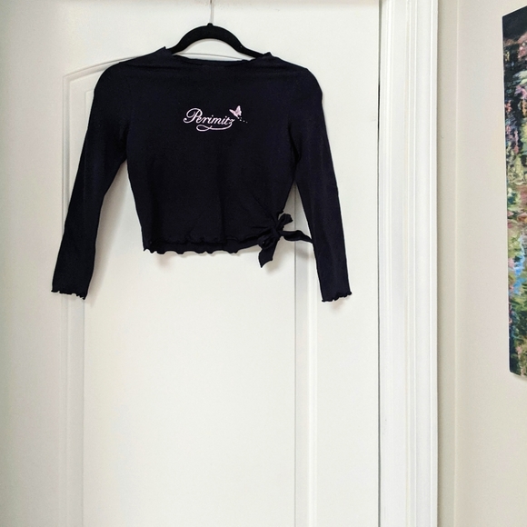 NWOT Girls Navy Scallop Crop Top - Picture 1 of 13